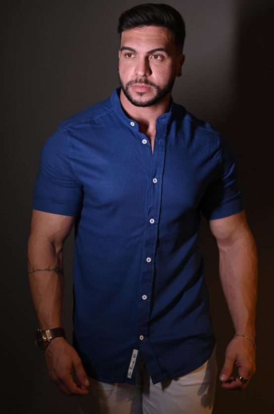 Camisa Linho Premium Manga Curta Azul Royal